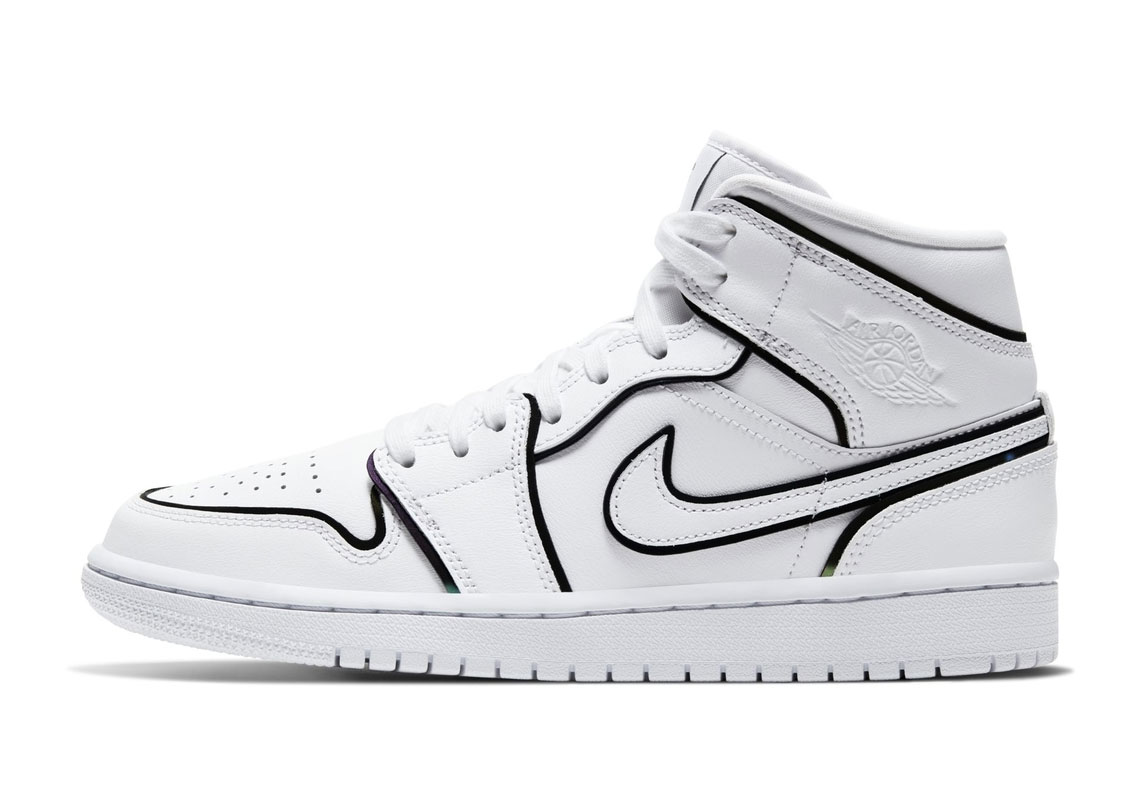 Air Jordan 1 Mid Se White Black Reflective Womens 5