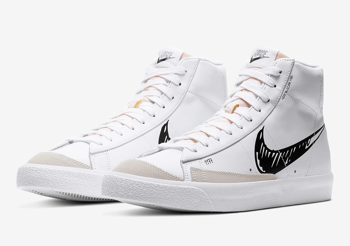 Nike Blazer Mid White Black Scribble Cw7580 101 2