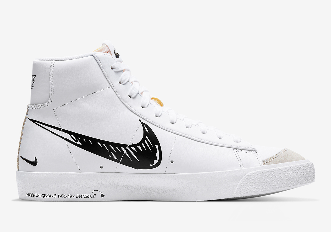 Nike Blazer Mid White Black Scribble Cw7580 101 5