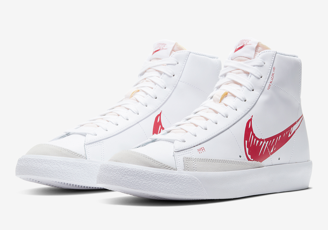 Nike Blazer Mid White Red Scribble Cw7580 100 2