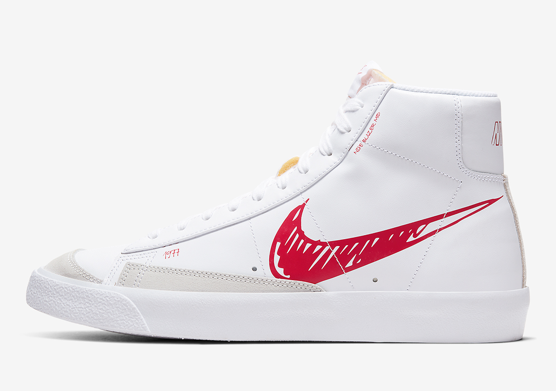 Nike Blazer Mid White Red Scribble Cw7580 100 5