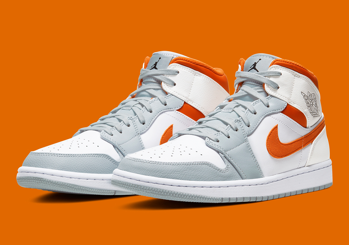 The Air Jordan 1 Mid Surfaces In Starfish Orange And Pure Platinum