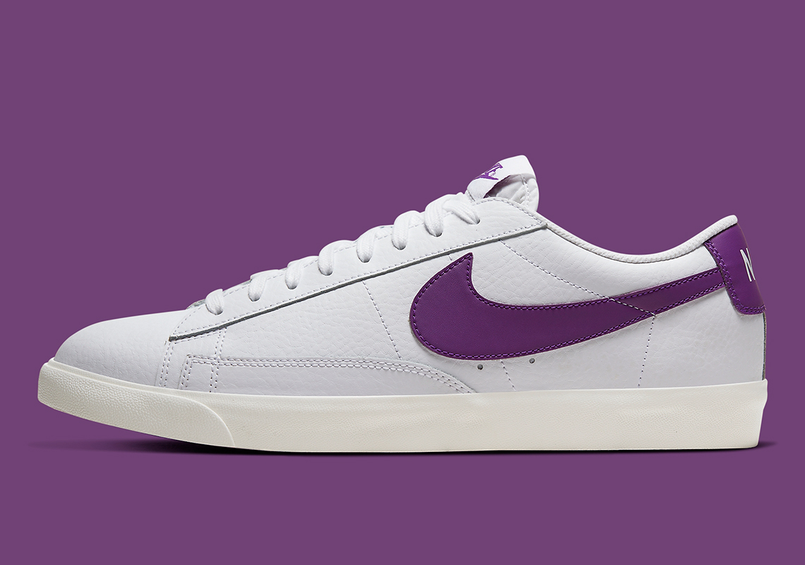 Purple Swooshes Appear On The Nike Blazer Low Leather