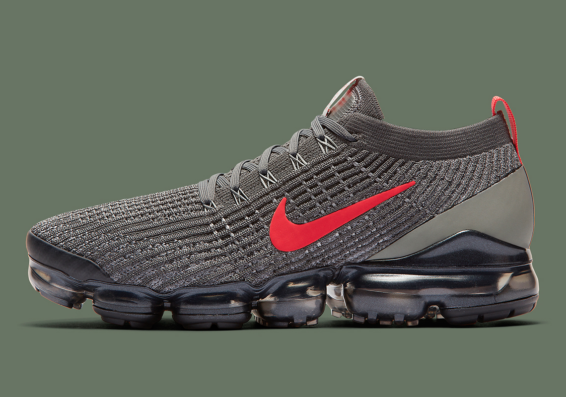 The Nike Vapormax Flyknit 3 Adds Crimson Against A Dark Olive Knit