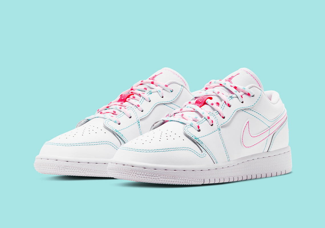 Teal And Pink Contrast Stitching Appears On The Air Jordan 1 Low