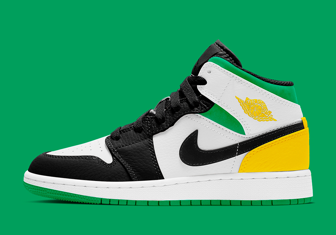 Air Jordan 1 Mid SE For Kids Pairs Up Lucky Green And Laser Orange