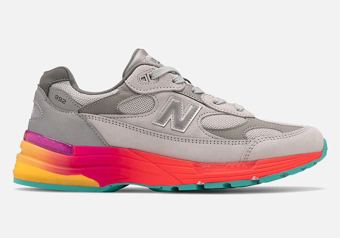 A Multi-Colored Midsole Appears Below A Simple Grey New Balance 992