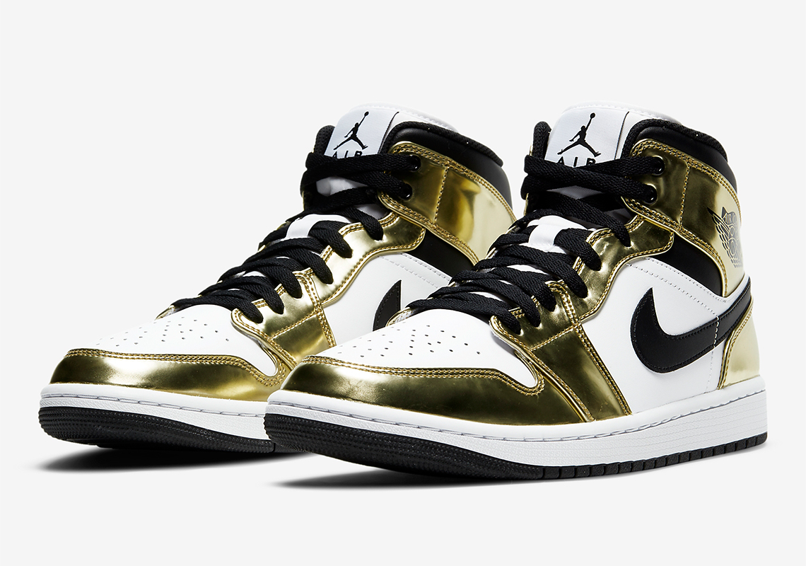 Metallic Gold Patent Leather Covers This Air Jordan 1 Mid