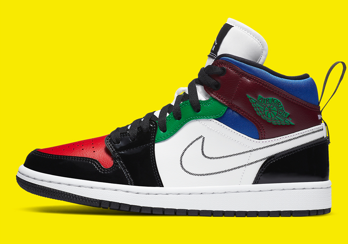 This Multi-Colored Patent Air Jordan 1 Mid Features Large Heel Loops