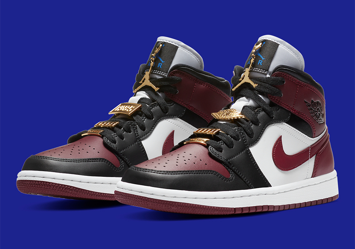 More Golden Pendants Appear On This Women's Air Jordan 1 Mid "Maroon"