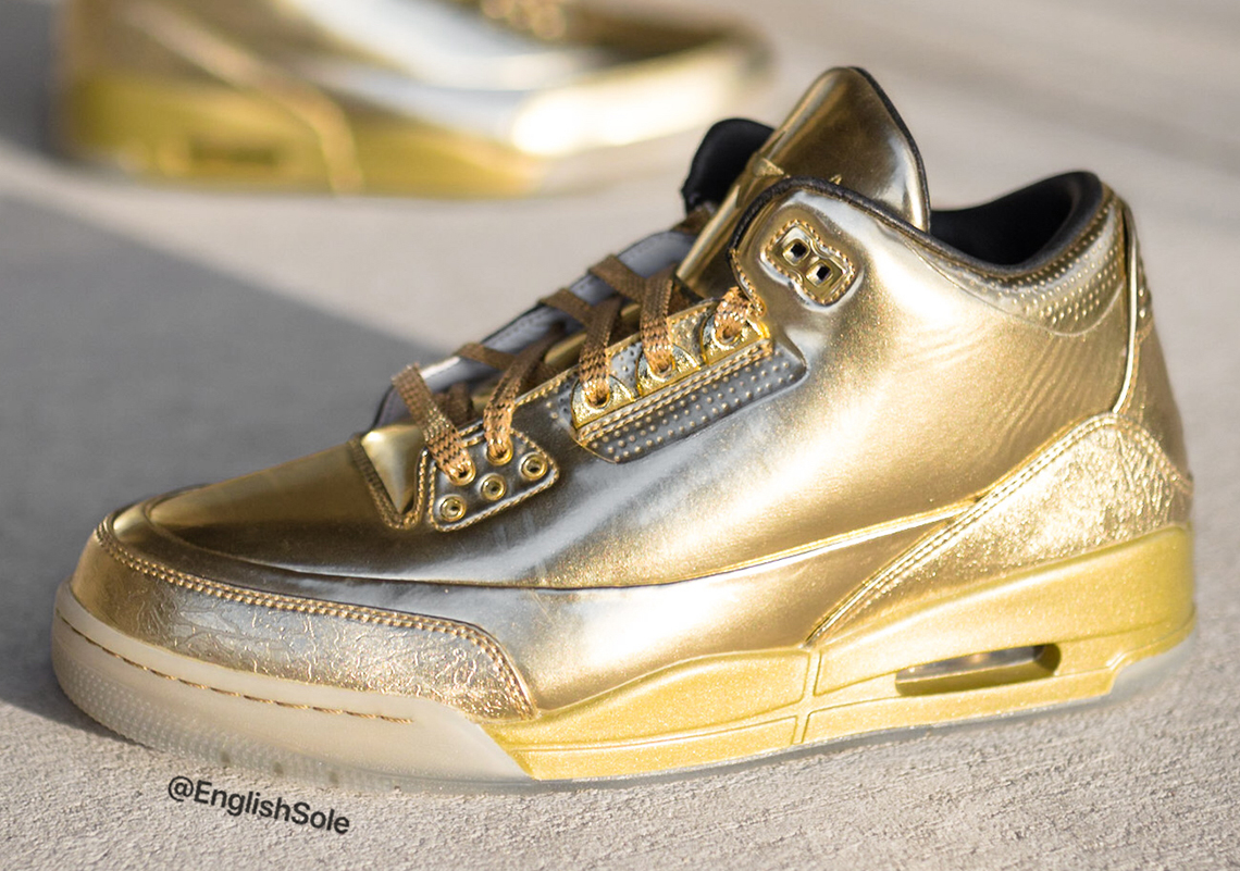 Detailed Look At Usher's All-Gold Air Jordan 3 Sample, 1 of 10 In Existence