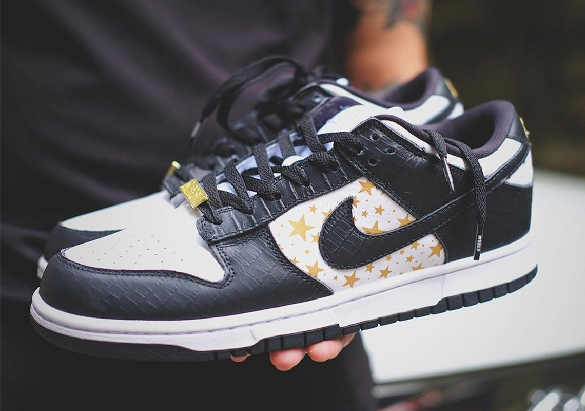 Detailed Look At The Supreme x Nike SB Dunk Low  "Croc" In Black