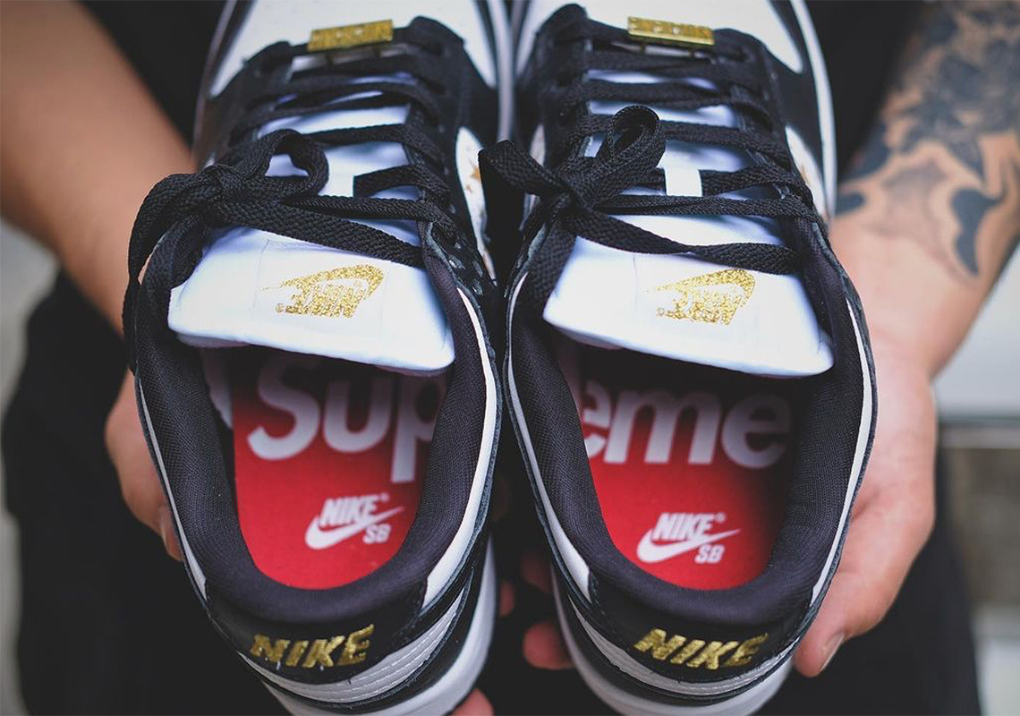 Supreme Nike Sb Dunk Low White Black Metallic Gold Dh3228 102 4