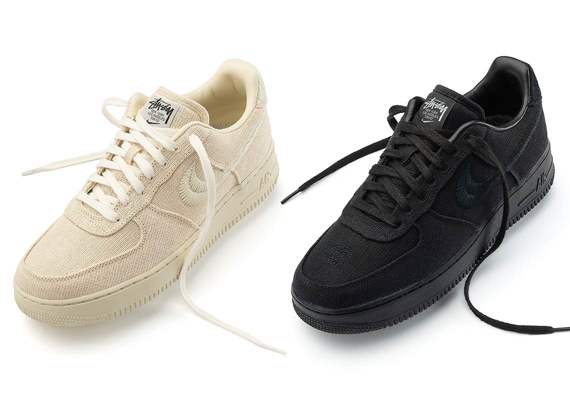 Where To Buy Stussy x Nike Air Force 1 "Black" And "Fossil"