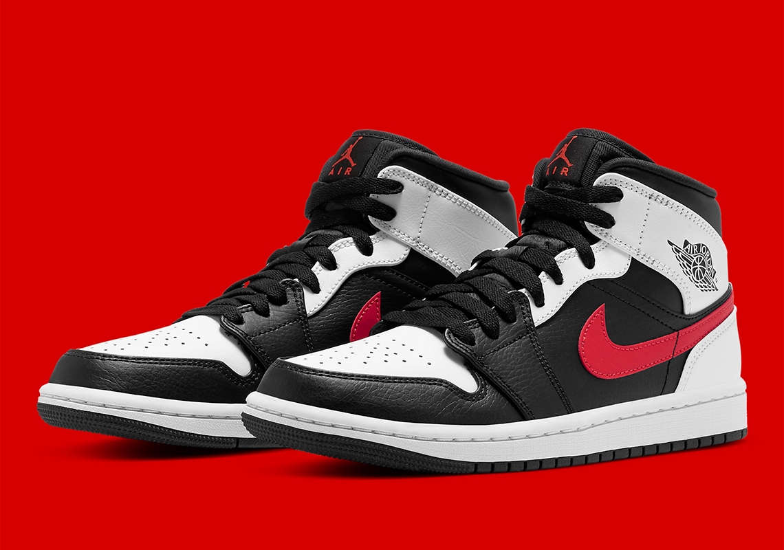 The Air Jordan 1 Mid Appears in White, Black And Red