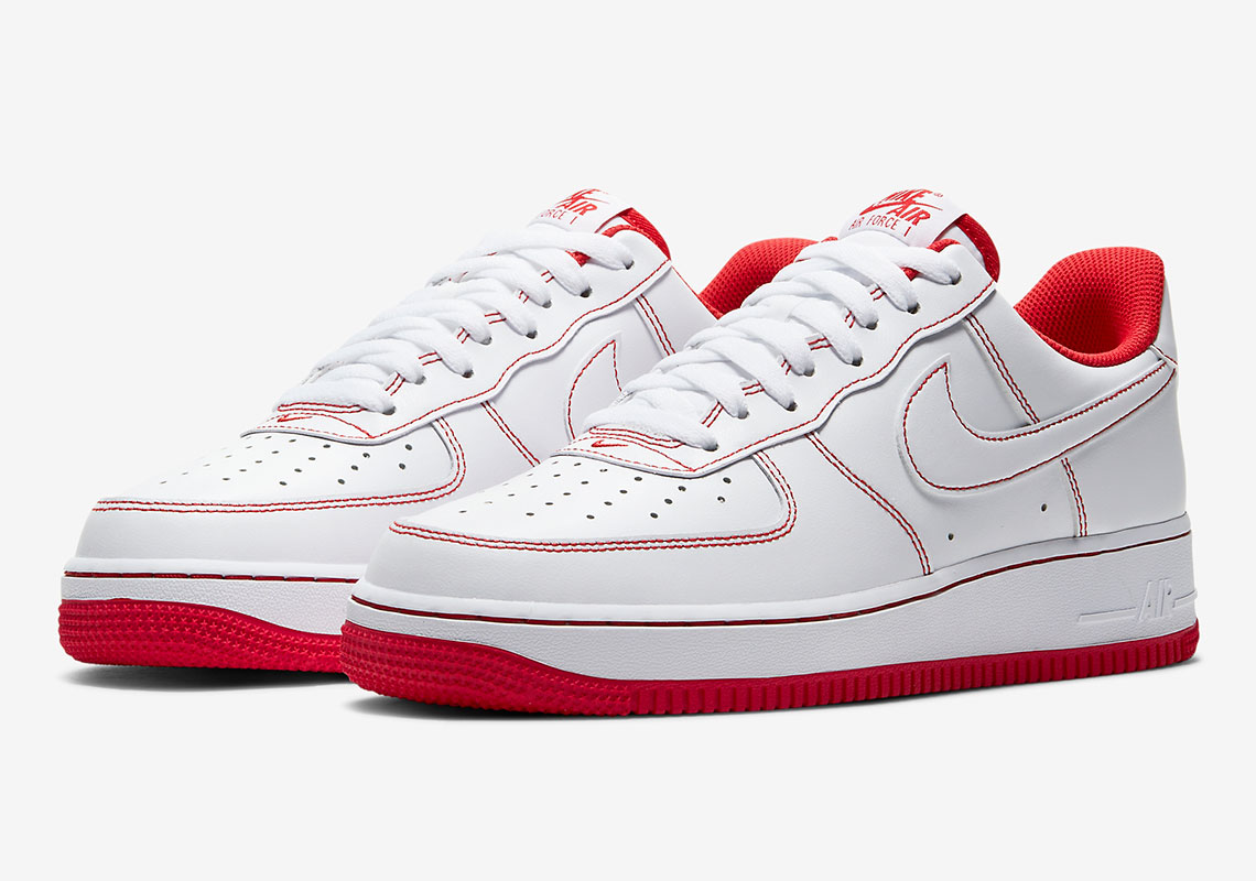 Red Contrast Stitching Covers This Nike Air Force 1 Low