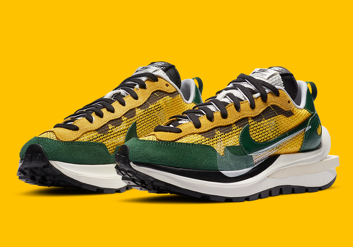 Official Images Of The sacai x Nike VaporWaffle In Green And Yellow