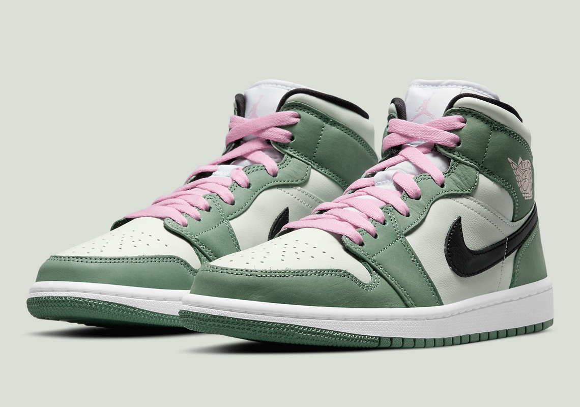 The Air Jordan 1 Mid “Dutch Green” Features Contrasting Pink Laces