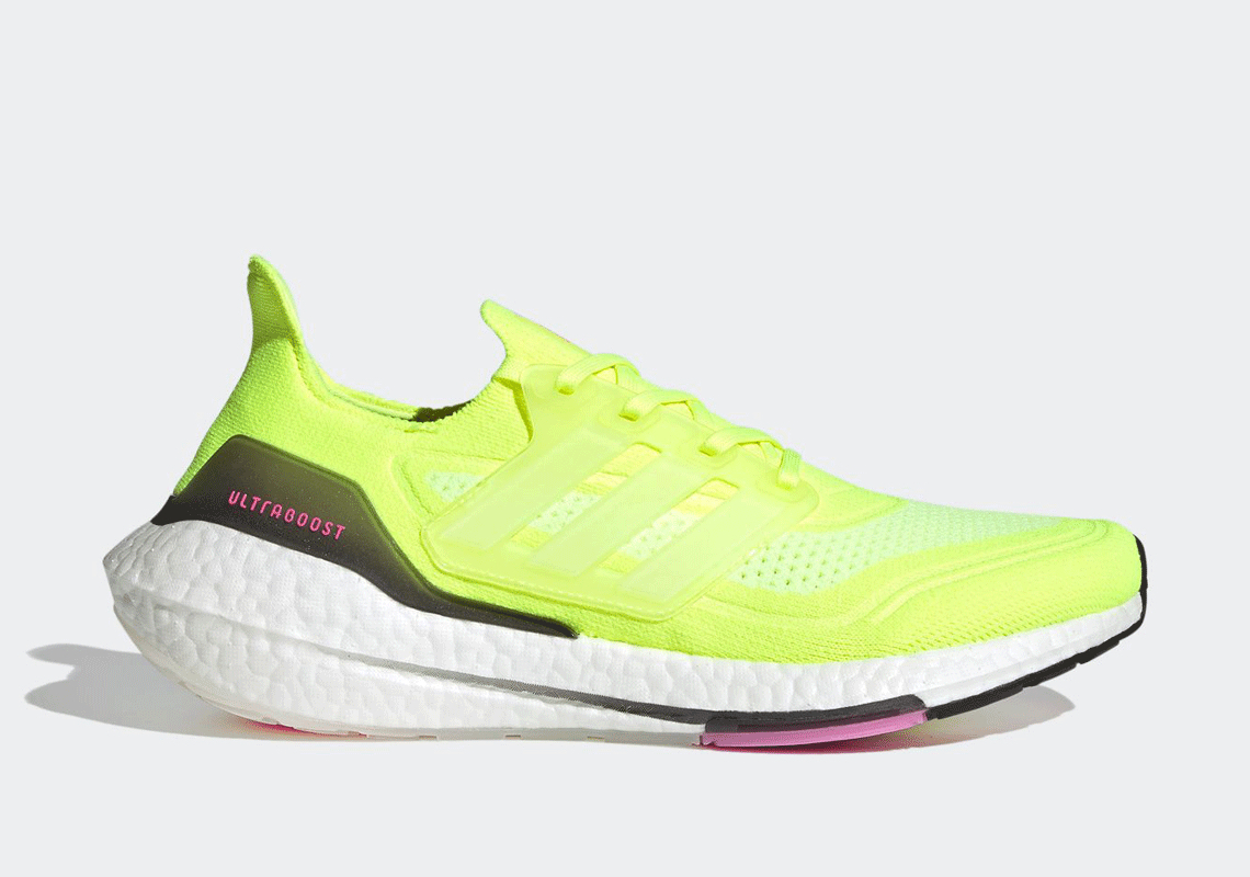 The adidas UltraBOOST 21 "Solar Yellow" Adds "Screaming Pink" Accents