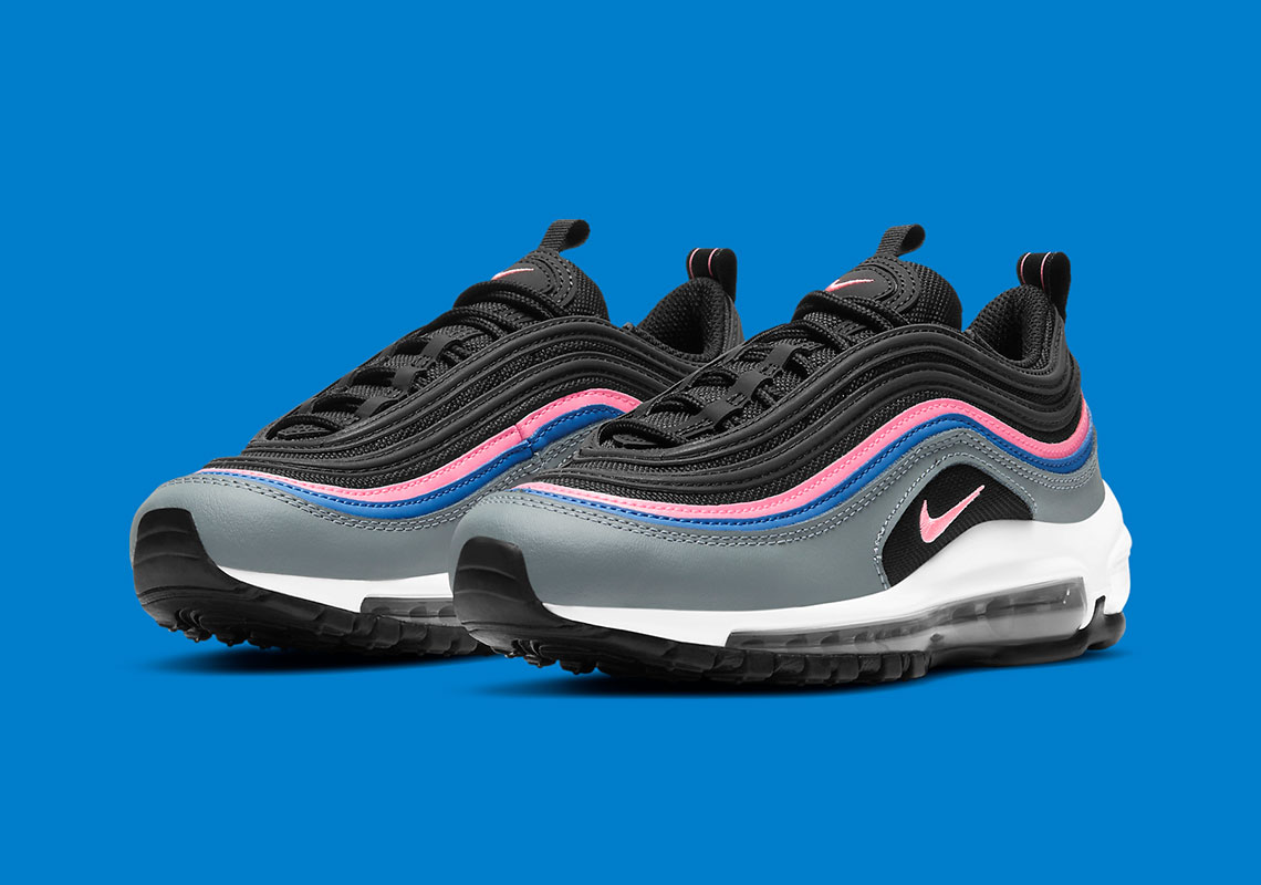 This Kids' Black And Grey Nike Air Max 97 Gets Slight Hints Of Blue And Pink