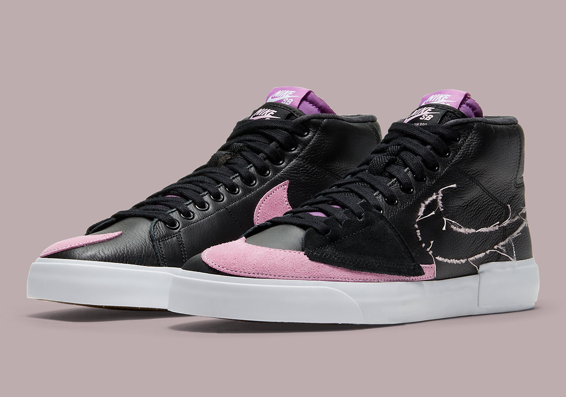 A Black Leather Nike SB Blazer Mid Edge Gets A Purple Nebula And Pink Rise Accent