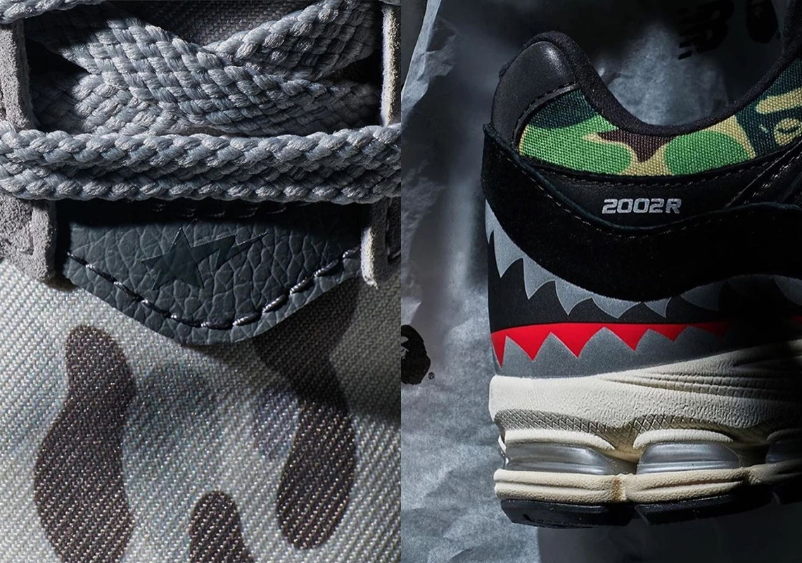 BAPE's Upcoming New Balance 2002R Parades Signature Camos And Shark Motifs