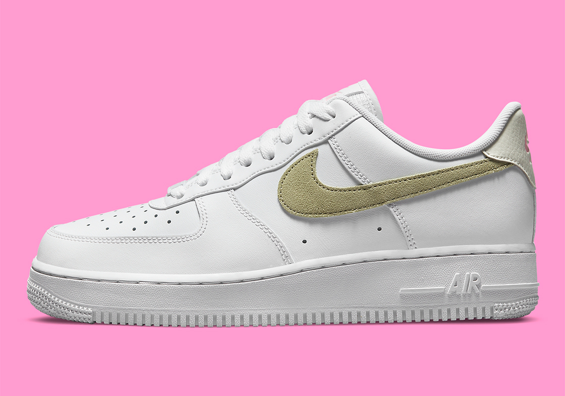 Olive, Pink, And Tumbled Leathers Accent This Women's Nike Air Force 1 Low