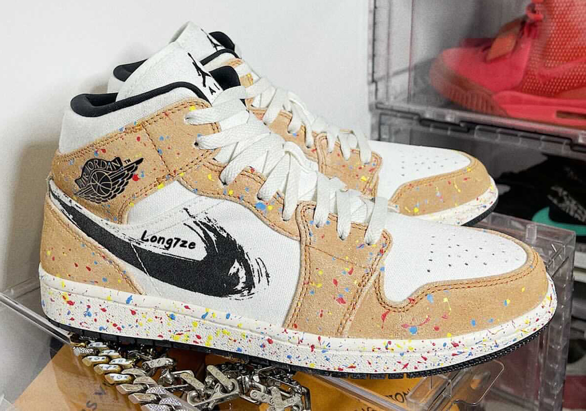 The Air Jordan 1 Mid “Brushstroke” Also Gets Covered In Paint Splatter