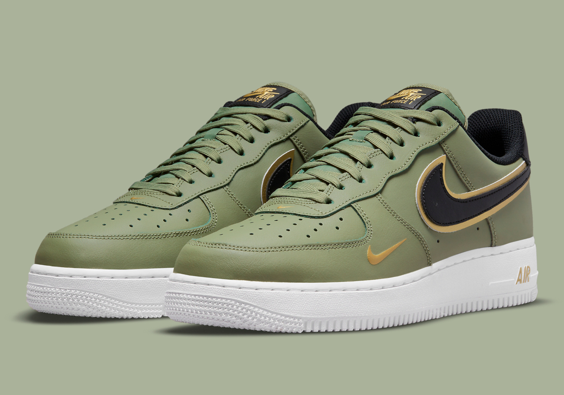 A Third Golden Swoosh-Accented Nike Air Force 1 Appears In Olive Green