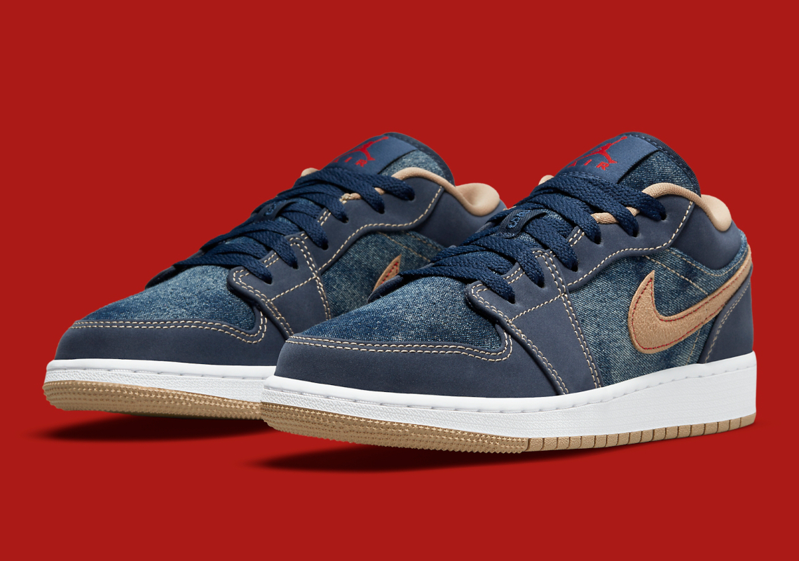 This Air Jordan 1 Low Pairs Denim Panels With Gum Bottoms