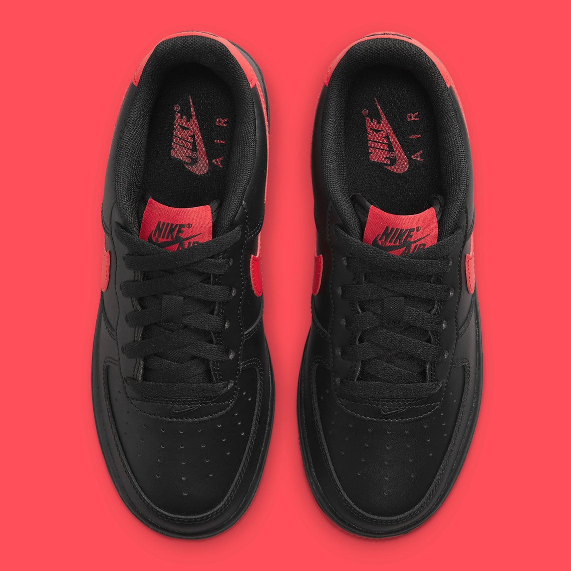 Nike Air Force 1 Gs Black Black University Red Dh9812 001 2