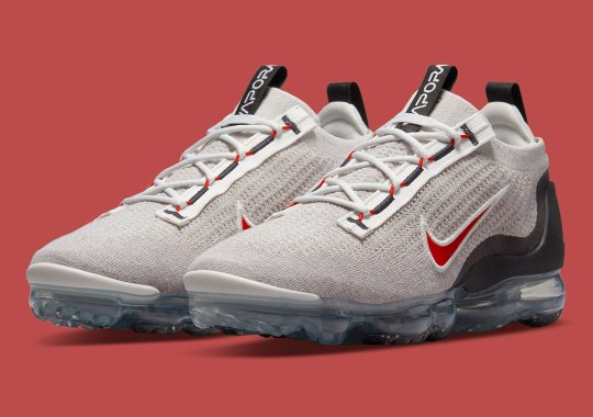 Red Accents Brighten Up This “Light Bone” Nike Vapormax Flyknit 2021