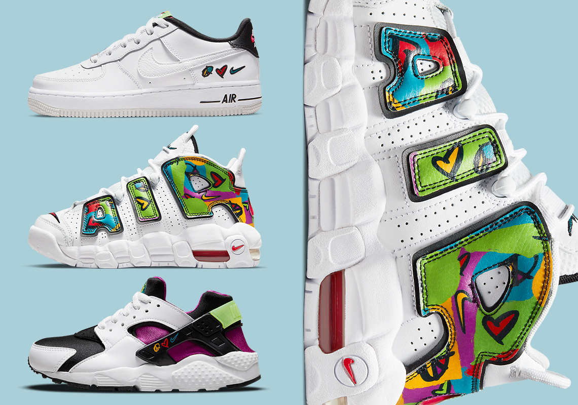 Nike's Kids Exclusive "Peace, Love, Basketball" Collection Features This Air More Uptempo, Air Force 1, And Air Huarache