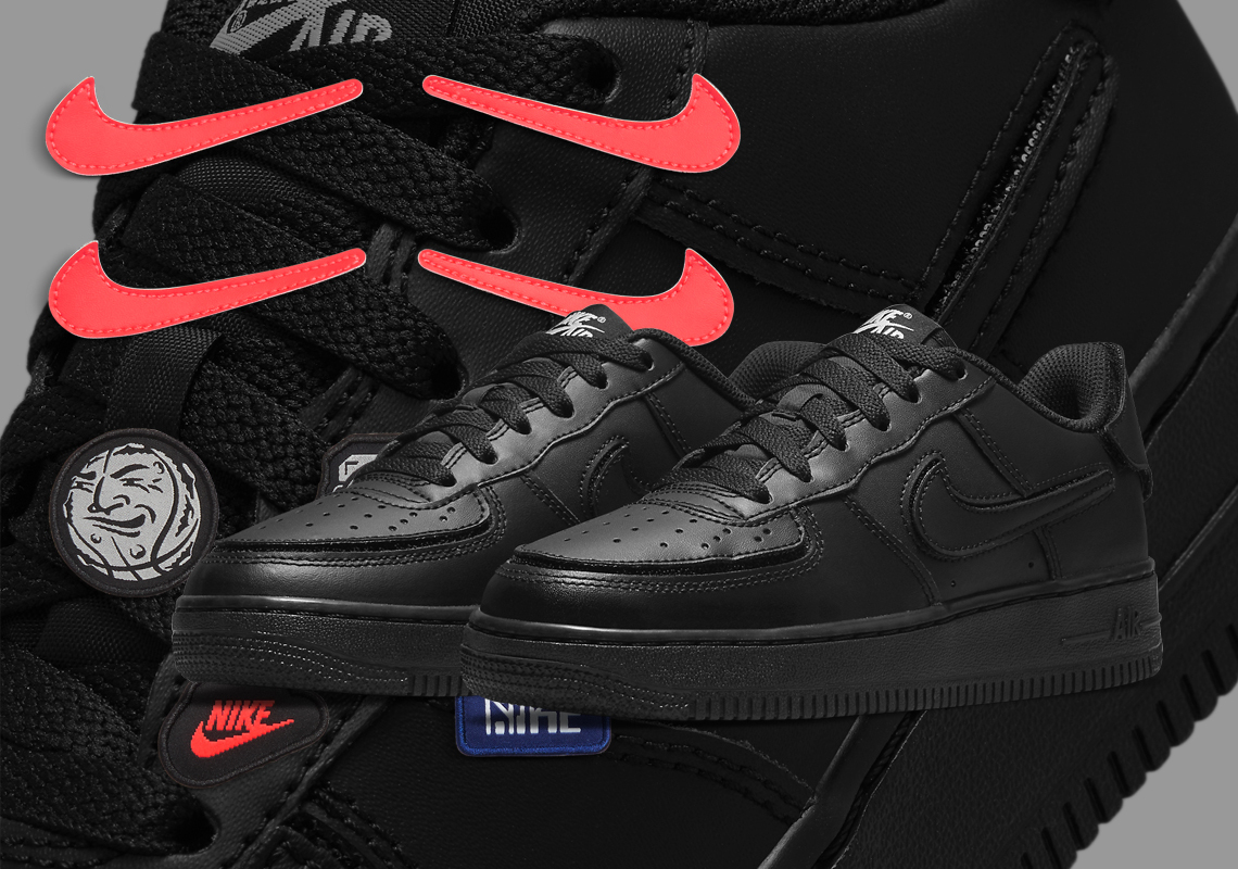 This GS Nike Air Force 1/1 Features "Bright Crimson" Swooshes And Galactic Patches