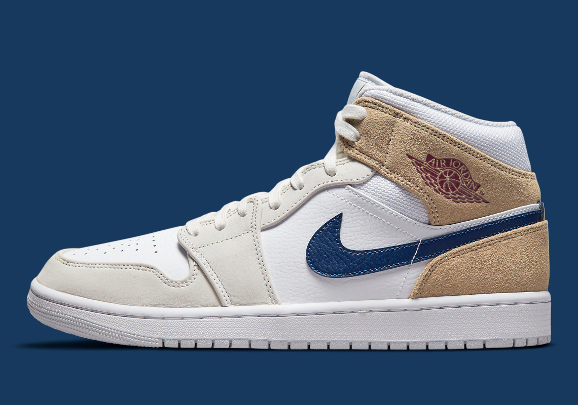 Navy And Tan Overlays Appear On The Air Jordan 1 Mid