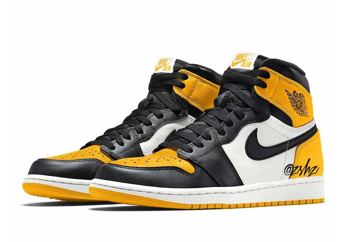 Air Jordan 1 Retro High Black Taxi White Yellow Toe August 2022