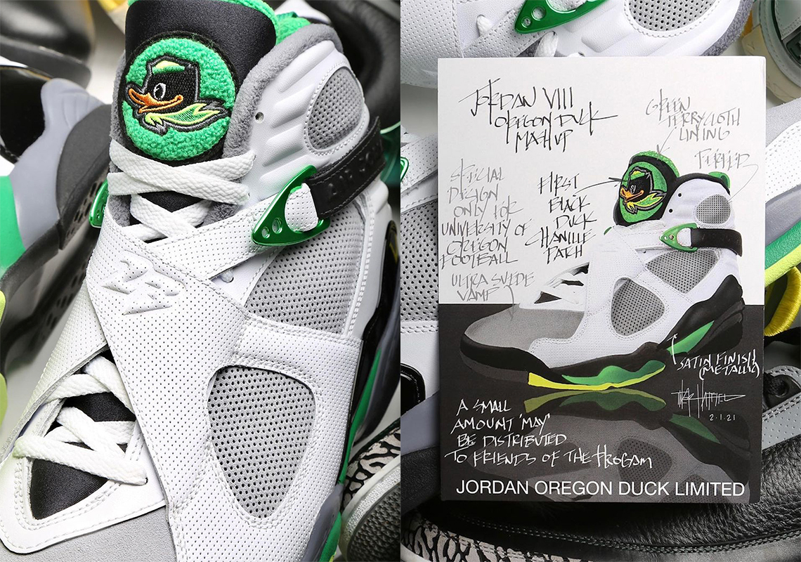 A Tinker Hatfield-Designed Air Jordan 8 PE For Oregon Ducks Football Appears