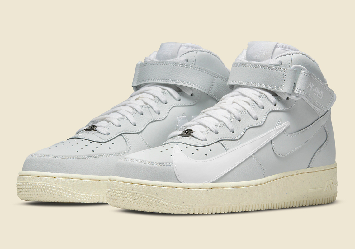 Nike Air Force 1 Mid Grey Sail Forefoot Swoosh Big Nike 6