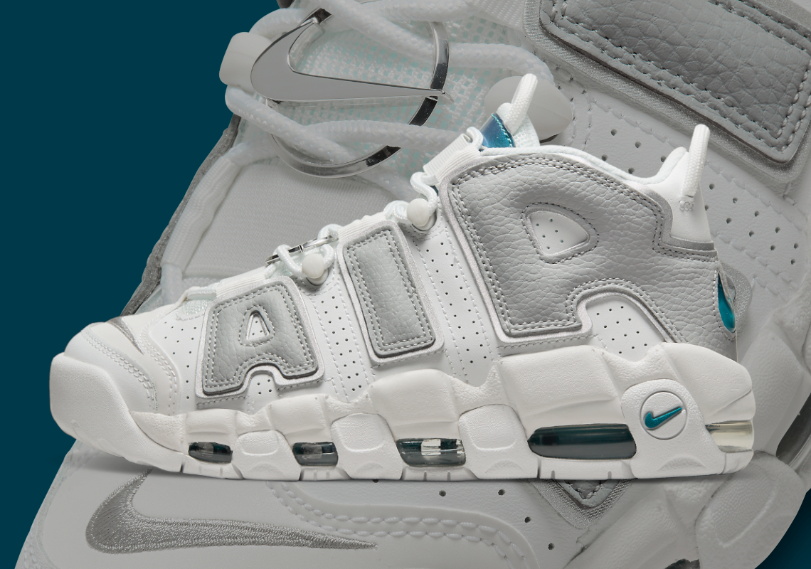 "Metallic Teal" Accents And Silver Accessories Animate This Nike Air More Uptempo