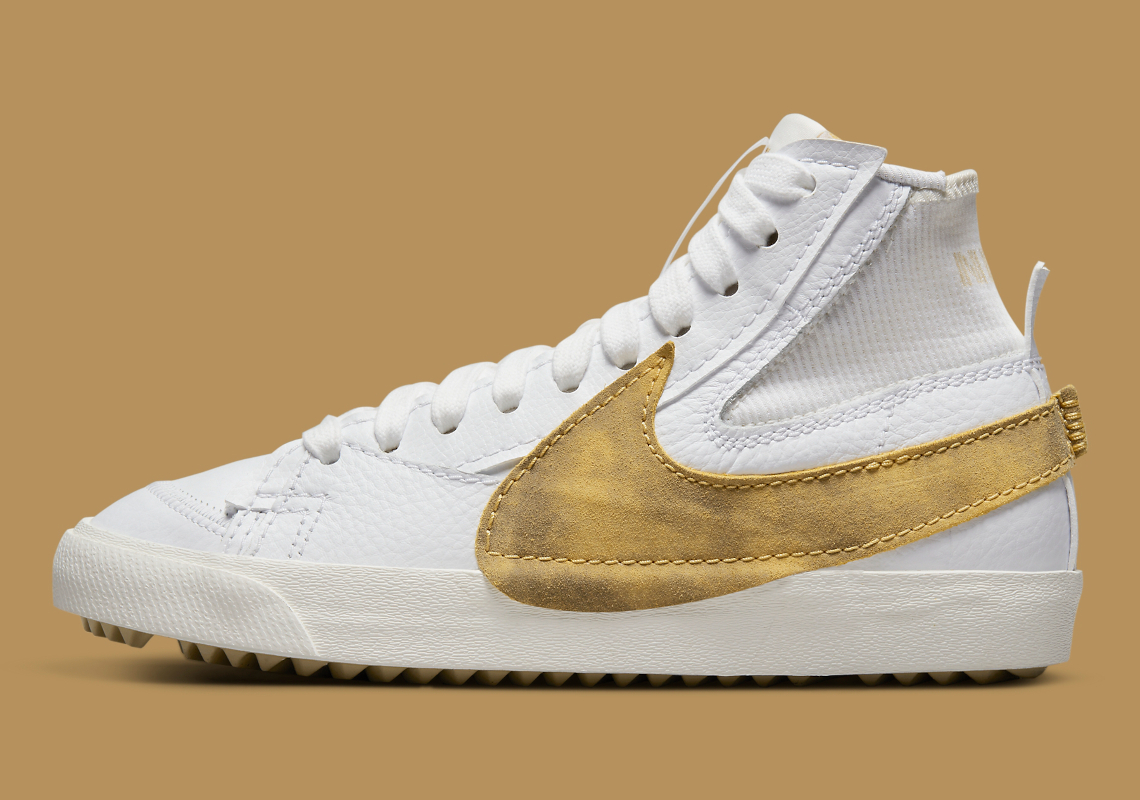 "Sanded Gold" Swooshes Land On The Next Women's Nike Blazer Mid '77 Jumbo