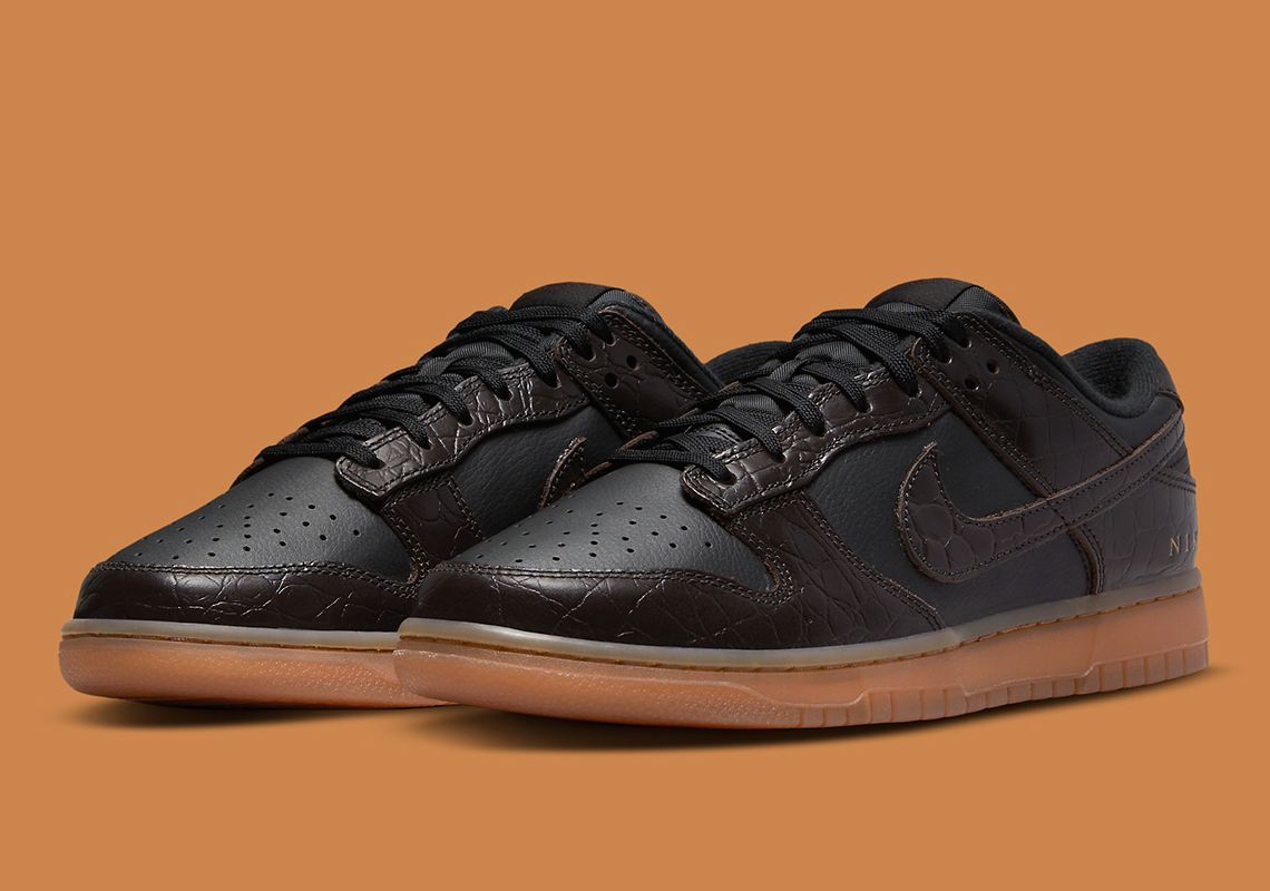 The Nike Dunk Low Gets An Elegant Brown Croc-Skin Remake