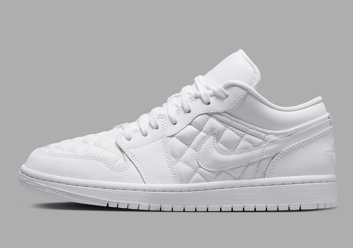 The Quilted Air Jordan 1 Low Appears In A "Triple White" Colorway