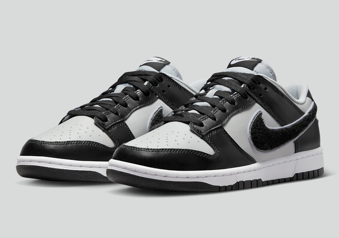 Black And Grey Tones Come Together On The Latest Nike Dunk Low "Chenille Swoosh"