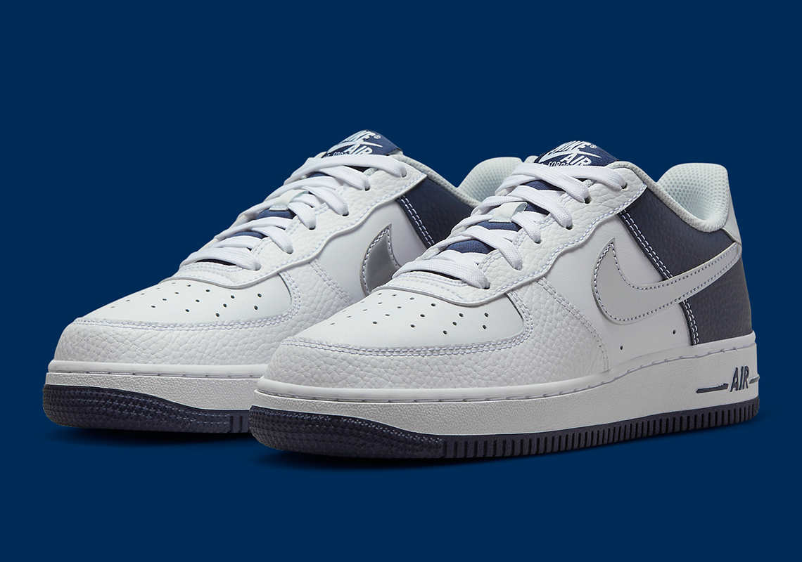 Nike Air Force 1 Low Gs White Silver Navy Dq6048 100 7