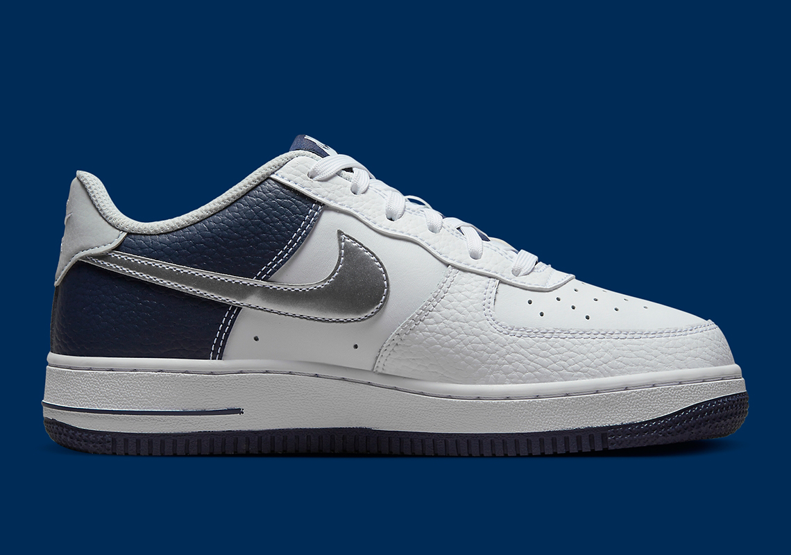 Nike Air Force 1 Low Gs White Silver Navy Dq6048 100 8