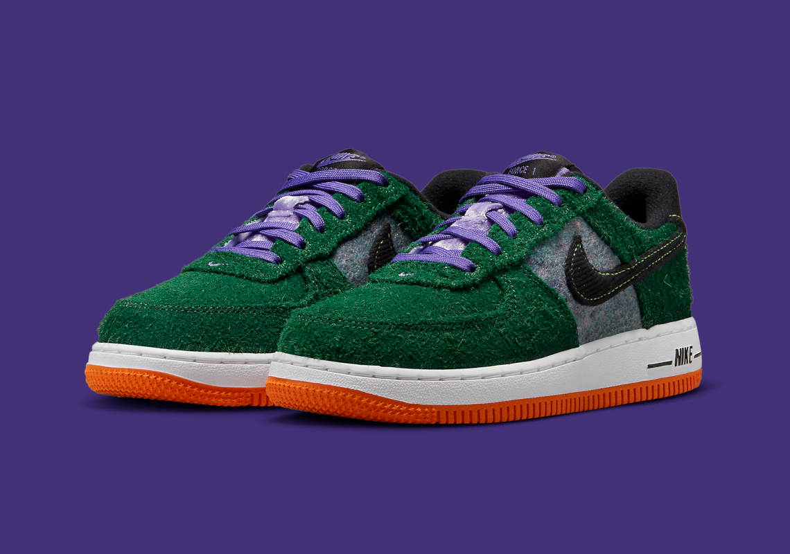 Shaggy Green Preps This Kid's Nike Air Force 1 Low For The Colder Season