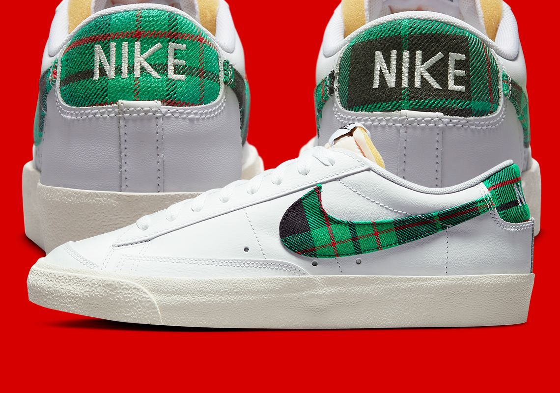 Tartan Plaid Accents This Crisp White Nike Blazer Low '77