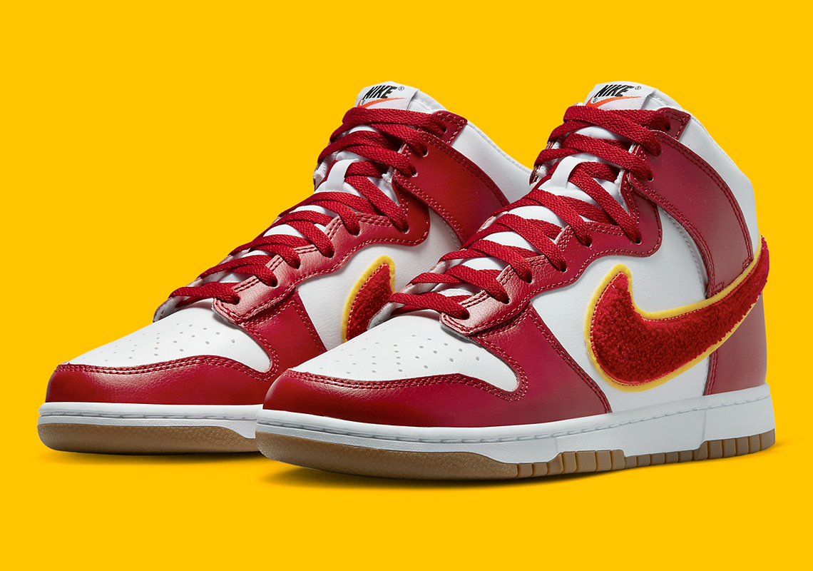 Nike Dunk High Chenille White Gym Red Yellow Ochre Gum Medium Brown Dr8805 101 1