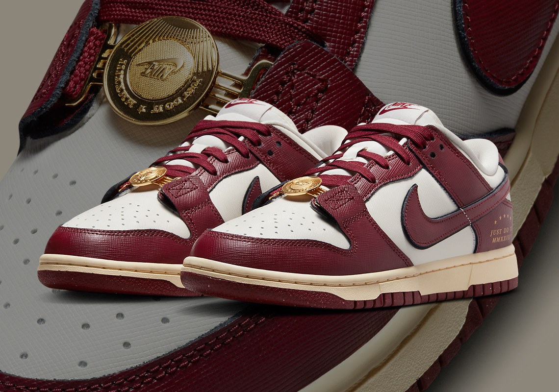 Gold Accessories And “Just Do It” Branding Land On This Regal Nike Dunk Low