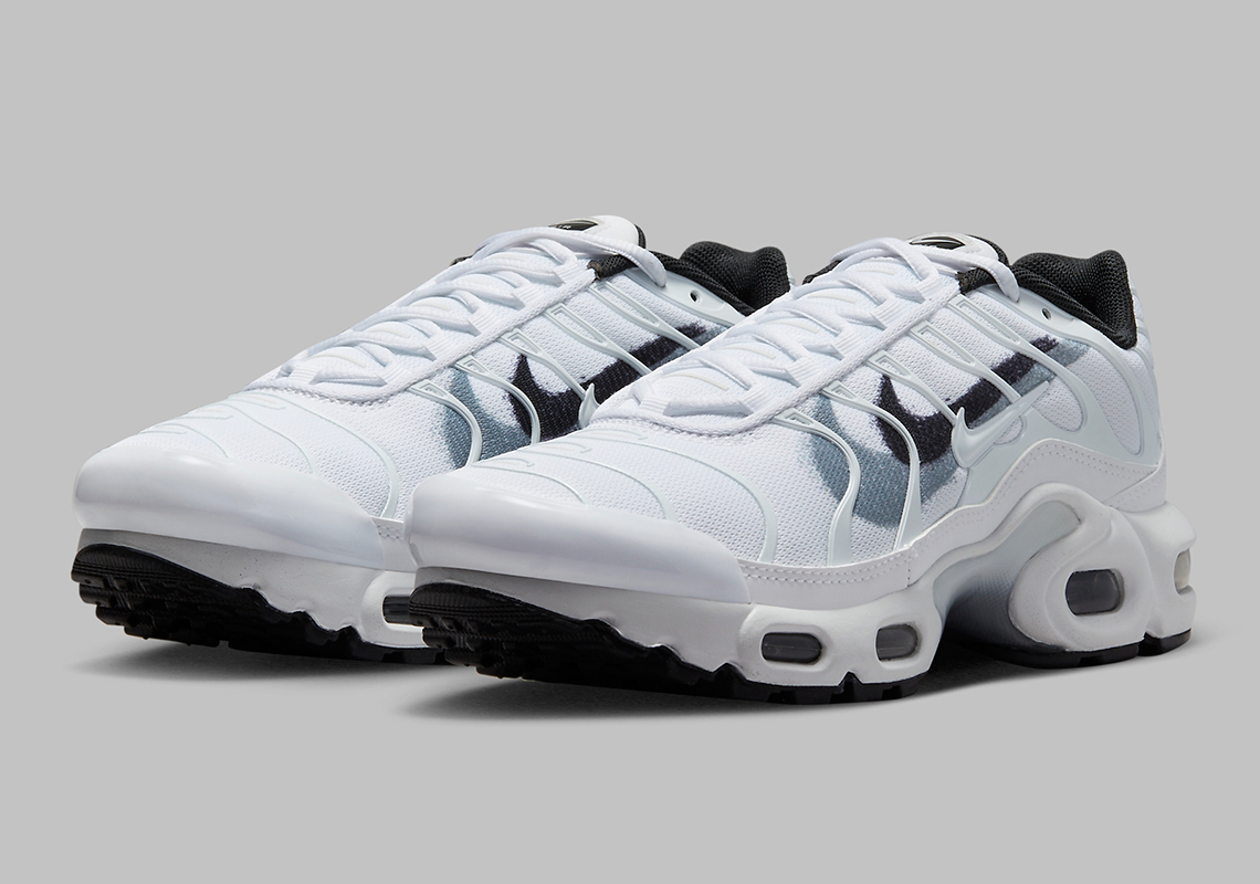 Spray Painted Swooshes Liven This Crisp White Air Max Plus